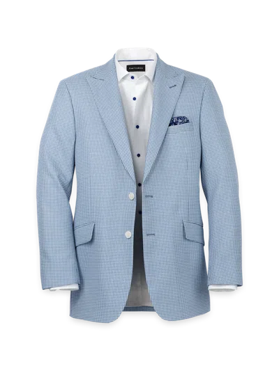 Paul Fredrick Wool Houndstooth Single Breasted Peak Lapel Sport Coat In Blue