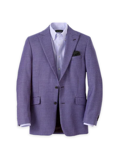 Paul Fredrick Wool Houndstooth Single Breasted Peak Lapel Sport Coat In Purple