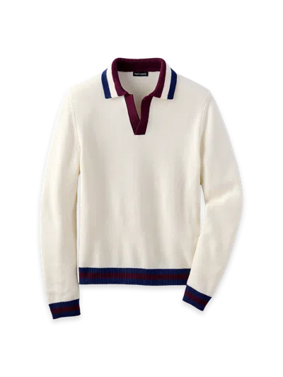Paul Fredrick Wool Johnny Collar Sweater In White