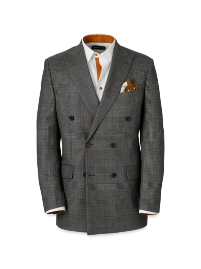 Paul Fredrick Wool Plaid Double Breasted Peak Lapel Suit Jacket In Pink