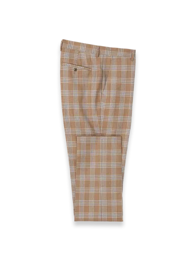 Paul Fredrick Wool Plaid Flat Front Suit Pant In Brown