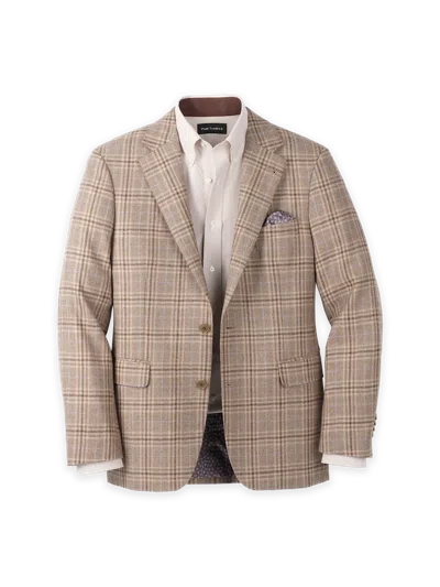 Paul Fredrick Wool Plaid Single Breasted Notch Lapel Sport Coat In Neutral
