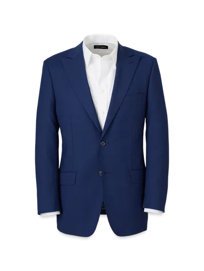 Paul Fredrick Wool Stretch Bengaline Peak Lapel Suit Jacket In Blue
