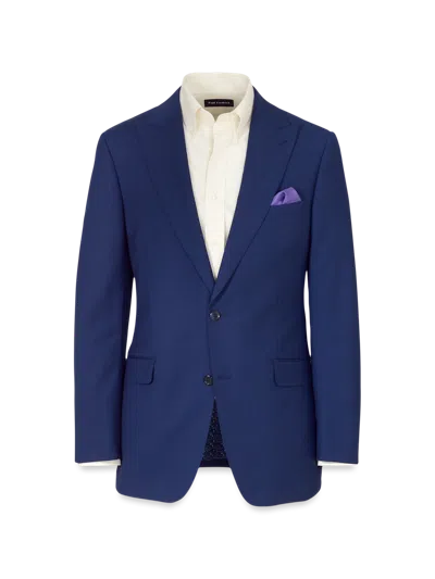 Paul Fredrick Wool Stretch Bengaline Peak Lapel Suit Jacket In Blue