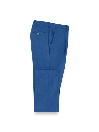 Paul Fredrick Wool Stretch Bengaline Single Pleated Suit Pants In Blue