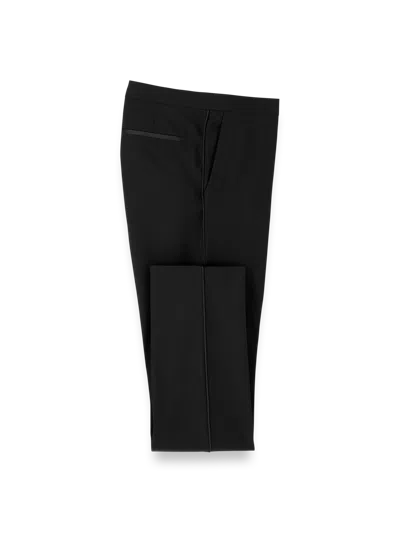 Paul Fredrick Wool Stretch Flat Front Tuxedo Pants In Black