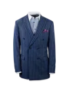 Paul Fredrick Wool Stretch Stripe Double Breasted Peak Lapel Suit Jacket In Blue