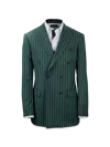Paul Fredrick Wool Stretch Stripe Double Breasted Peak Lapel Suit Jacket In Green