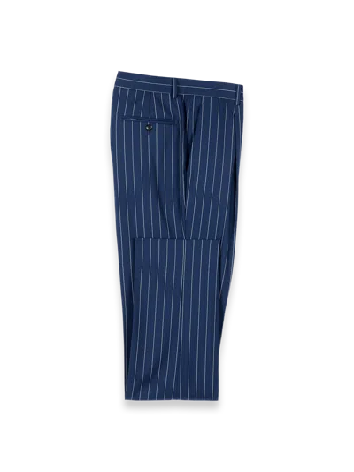 Paul Fredrick Wool Stretch Stripe Single Pleat Suit Pants In Blue