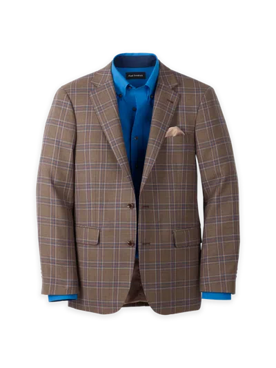 Paul Fredrick Wool Windowpane Single Breasted Notch Lapel Sport Coat In Brown