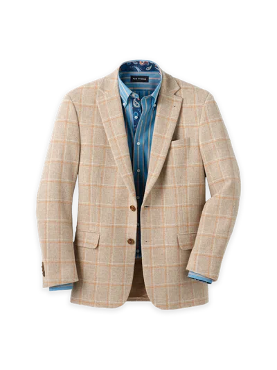 Paul Fredrick Wool Windowpane Single Breasted Notch Lapel Sport Coat In Brown
