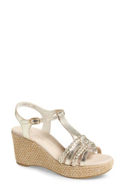 Paul Green Ava Wedge Sandal In Platino Metallic Nappa