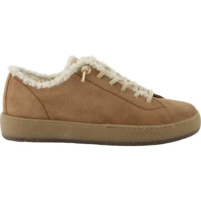Paul Green Fletcher Leather & Faux Shearling Sneaker In Nut Biscuit Combo