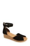 Paul Green Venice Wedge Sandal In Black Suede
