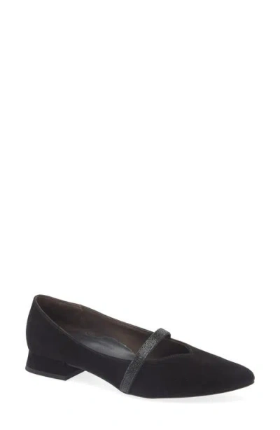Paul Green Wendy Pointed Toe Flat In Black Suede