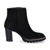 Paul Green Women's Sloane Lug Block Heeled Boot In Black Suede In Black