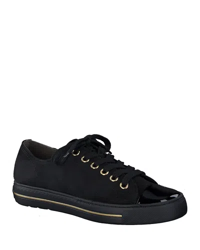 Paul Green Sophie Sneaker In Black Suede Patent Combo