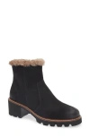 Paul Green Wren Faux Fur Lined Boot In Black Grained Nubuck