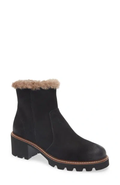 Paul Green Wren Faux Fur Lined Boot In Black Grained Nubuck