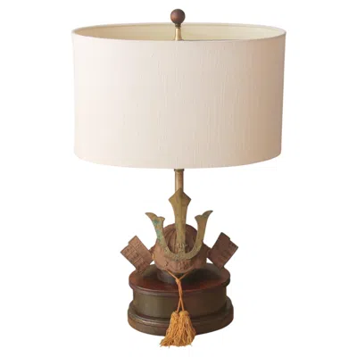 Pre-owned Paul Hanson Lighting Co. Rare 1950 Paul Hanson Lamp Japanese Iron Samurai Helmet All Original Mcm Brass In Brown