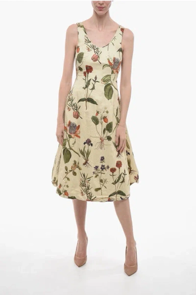 Paul Harnden Shoemakers Cotton Flred Midi Dress With Floral Motif In Neutral