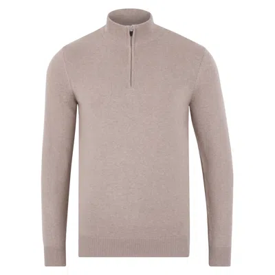 Paul James Knitwear Black Mens Lightweight Foster Cotton Zip Neck Jumper - Fawn