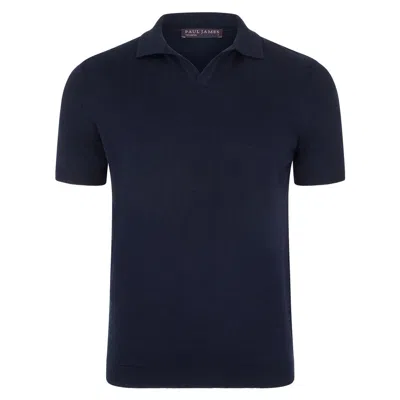 Paul James Knitwear Blue Men's Ultra Fine Cotton Nathan Buttonless Polo Shirt - Navy