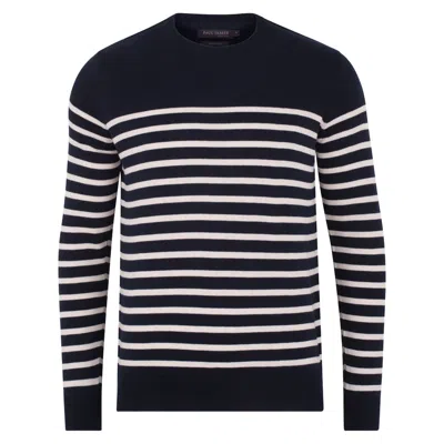 Paul James Knitwear Blue Mens 100% Cotton Striped Breton Allen Sweater - Navy