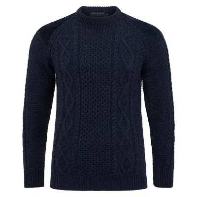 Paul James Knitwear Blue Mens Chunky Merino Wool Archie Shooting Jumper - Navy Melange