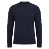 Paul James Knitwear Blue Mens Chunky Merino Wool Cameron Cable Jumper - Navy Melange In Blue