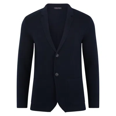 Paul James Knitwear Blue Mens Cotton Deconstructed Knitted Gabriel Blazer - Navy