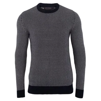 Paul James Knitwear Blue Mens Cotton Fisherman Tuck Stitch Jumper - Navy In Black