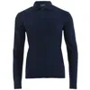 Paul James Knitwear Blue Mens Cotton Hall Long Sleeve Knitted Polo Shirt - Navy In Blue