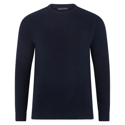 Paul James Knitwear Blue Mens Cotton Lightweight Fisherman Dylan Rib Jumper - Navy