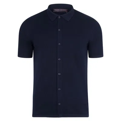 Paul James Knitwear Blue Mens Cotton Short Sleeve Marshall Shirt - Navy