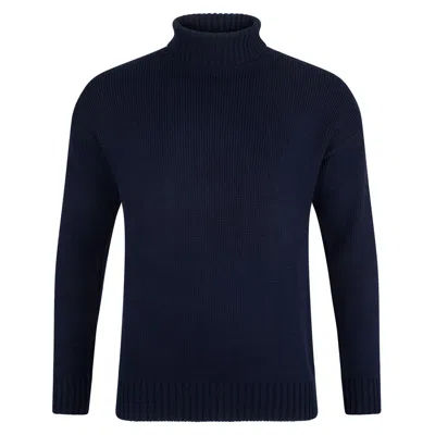 Paul James Knitwear Blue Mens Cotton Submariner Roll Neck Arthur Jumper - Navy