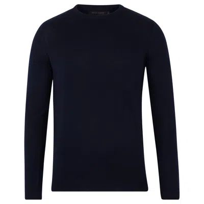 Paul James Knitwear Blue Mens Extra Fine Merino Wool Callington Crew Neck Jumper - Navy