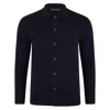 Paul James Knitwear Blue Mens Extra Fine Merino Wool Fabrizio Work Shirt - Navy