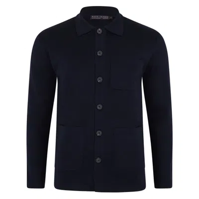 Paul James Knitwear Blue Mens Extra Fine Merino Wool Fabrizio Work Shirt - Navy