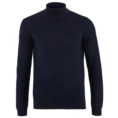 Paul James Knitwear Blue Mens Extra Fine Merino Wool Mock Turtleneck Shaw Jumper - Navy