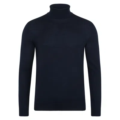 Paul James Knitwear Blue Mens Extra Fine Merino Wool Weston Roll Neck Jumper - Navy