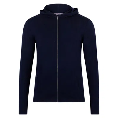 Paul James Knitwear Blue Mens Heavyweight Merino Helios Activewear Hooded Jumper - Navy