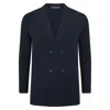 Paul James Knitwear Blue Mens Lightweight Cotton Bruno Double Breasted Knitted Blazer - Navy In Blue
