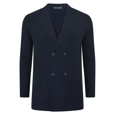 Paul James Knitwear Blue Mens Lightweight Cotton Bruno Double Breasted Knitted Blazer - Navy