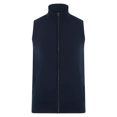 Paul James Knitwear Blue Mens Lightweight Cotton Zip Through Andrew Gilet - Navy