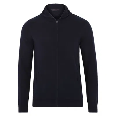 Paul James Knitwear Blue Mens Lightweight Cotton Zip Through Knitted Jackson Hoodie - Navy