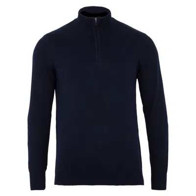 Paul James Knitwear Blue Mens Lightweight Foster Cotton Zip Neck Jumper - Navy