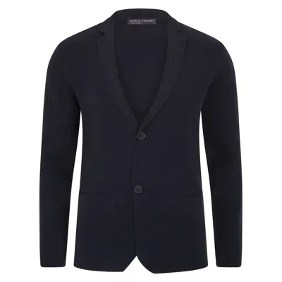 Paul James Knitwear Blue Mens Lightweight Merino Cashmere Federico Knitted Blazer - Submarine Navy
