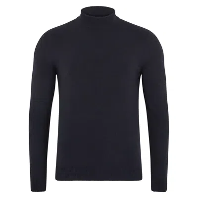 Paul James Knitwear Blue Mens Lightweight Merino Cashmere Tristan Mock Turtle Neck Jumper - Submarine Navy
