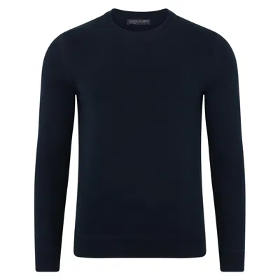 Paul James Knitwear Blue Mens Midweight Cotton Beckham Knitted Sweatshirt - Navy